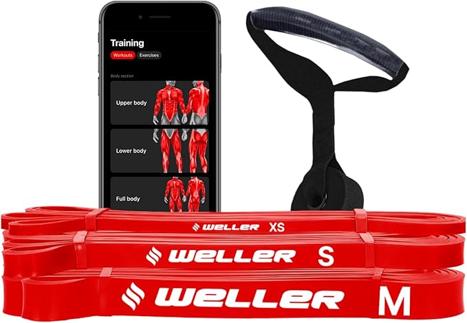 Weller Powerband. Free Workout iPhone App, Loop Bands to Build Muscle, Home Gym, Fitness, Workout, Exercise, Heavy Duty, Powerlifting, Pull-up, Mobility, Stretching, Warm up