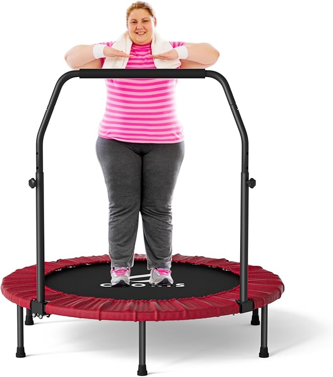 CLORIS 40in Folding Trampoline Mini Rebounder Fitness Trampoline with Adjustable Foam Handle for Kids/Adult, with safty Padded Cover Best Gift for Kids/Adult