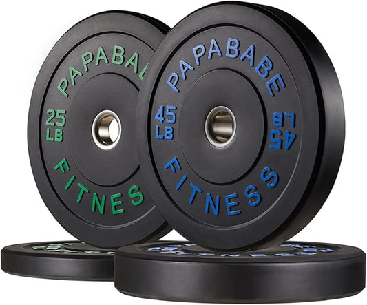 Papababe Bumper Plates, 2 Inch Olympic Weight Plates with Steel Hub Rubber Weights Plates for Weightlifting and Strength Training, Single, Pair & Set