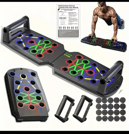 Folding Push-Up Board with Handles and Accessories for Home Workouts, Portable Exercise Equipment for Strength Training, Fitness and More, Black