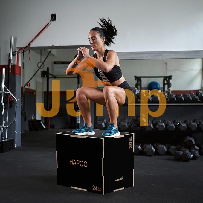 Plyo Box 3 in 1 Box Jumps for Home Gym Wooden Plyometric Jump Box for Jumping Conditioning Strength Training - 30x24x20 Inch