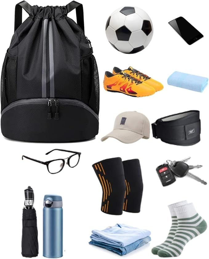 BROTOU Soccer Bags, Football Backpack, Volleyball Bag, Drawstring Soccer Backpack with Ball and Shoe Compartment