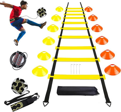 Soccer Agility Training Equipment Set, Soccer Accessories 20Ft Agility Ladder, 12 Cones, Solo Soccer Trainer, Jump Rope Speed Training Equipment Gifts for Boy