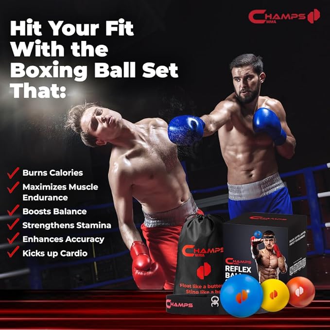 Boxing Reflex Balls Set of 3 – Boxing Ball with Varying Sizes, Adjustable Headband and 3 Spare Strings to Improve Speed and Hand-Eye Coordination for Men and Kids - Boxing Equipment