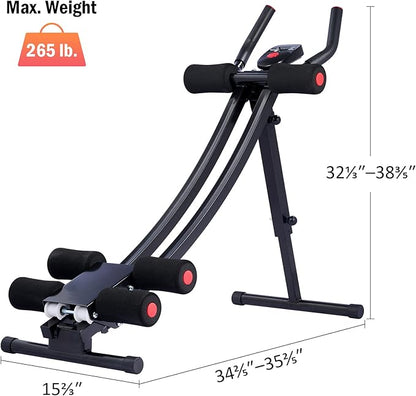 ZELUS Ab Machine for Home Gym, Core Strength Training Equipment for Home Fitness, Ab Crunch Coaster with 4 Intensities and Digital Display, Foldable Core Trainer for Abdominal