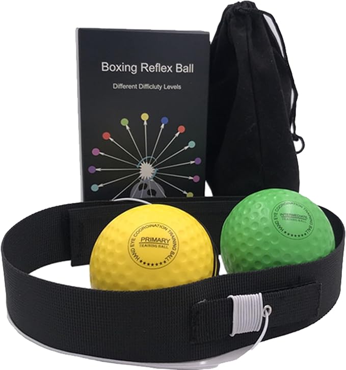 Boxing Equipment,Adult and Children's Boxing Reflex Ball Set - Improves Hitting Speed, Combat Response, Attention, and Hand Eye Coordination(Yellow+Green 2Ball)