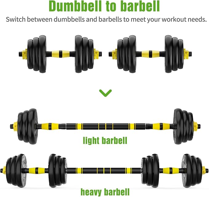 Adjustable Dumbbell Set, 44/66 lb Free Weight Dumbbell Barbell Set with Connectors, Converts to Barbell, for Home Gym Exercise, Women's and Men's Fitness Gear