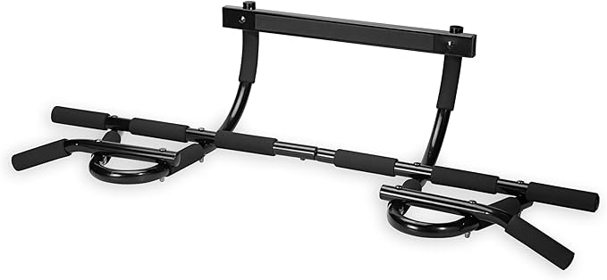 SPRI Pull Up Bar - 8-Grip and 12-Grip Door Frame Mounting Pull-Up Bar for Versatile Workouts - Rugged Steel Frame with Foam Handles - Supports 300 Pounds - Fits Door Frames Up to 32 in. Wide – Black