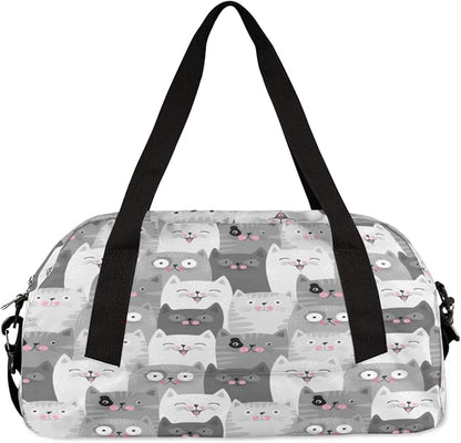 Animal Cats Funny Pattern Gym Bag for Women Men, Small Travel Duffel Bag for Sports Getaway Overnight Bag Lightweight Weekender Bags Workout Bag Dance Bag for Boys Girls Kids Teens