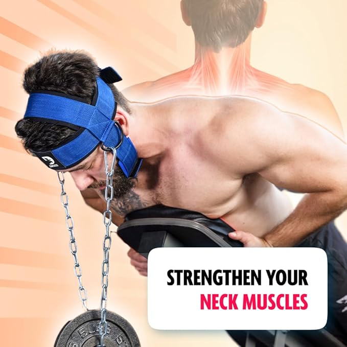 DMoose Fitness Neck Harness, Increases Neck Core Strength & Supports Injury Recovery - Neck Exerciser 30" Heavy Duty Steel Chain, Adjustable Head and Chin Neoprene Strap, Neck Trainer for Home and Gym