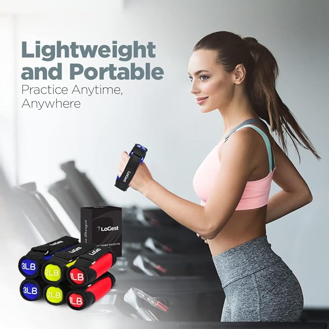 LoGest Soft Hand Weights with Adjustable Straps - Comes in 1LB Weights 2LB or 3LB 4LB - Comfortable Secure Weighted Neoprene Dumbbells with Straps for Walking Running Cardio Workout Physical Therapy