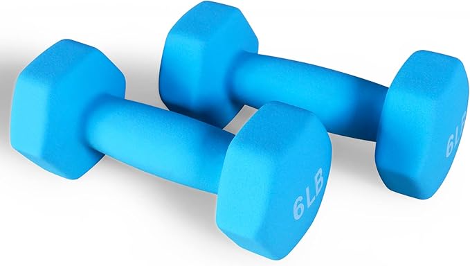 Signature Fitness Neoprene Dumbbell Hand Weights, Anti-Slip, Anti-roll, Hex Shape Colorful, Pair or Set with Stand