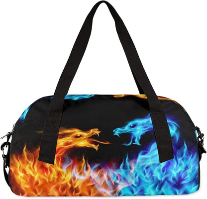 Abstract Fiery Dragons Pattern Gym Bag for Women Men, Small Travel Duffel Bag for Sports Getaway Overnight Bag Lightweight Weekender Bags Workout Bag Dance Bag for Boys Girls Kids Teens…