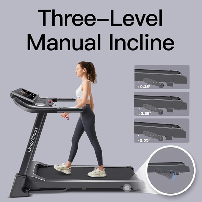 UMAY Fitness Home Auto-Folding Incline Treadmill with Pulse Sensors, 3.0 HP Quiet Brushless, 8.7 MPH, 300 lbs Capacity