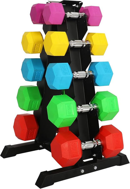 Signature Fitness Colored Rubber Coated Hex Dumbbell Weight Set,Multiple Packages