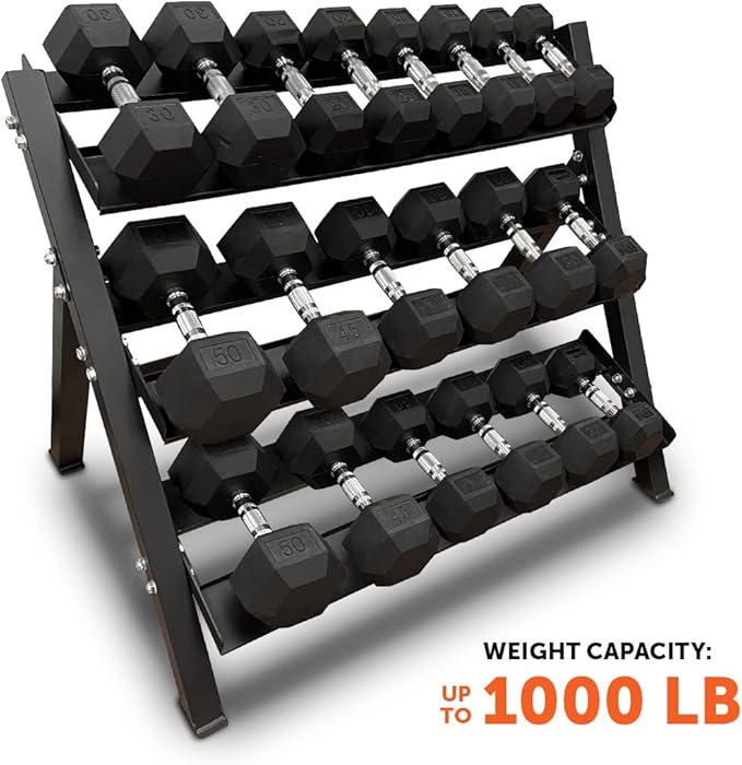 Exercise Workout Storage Dumbbell Rack For Dumbbells Fitness Metal And Rubber Weights (Dumbbell Rack 3 Tier)