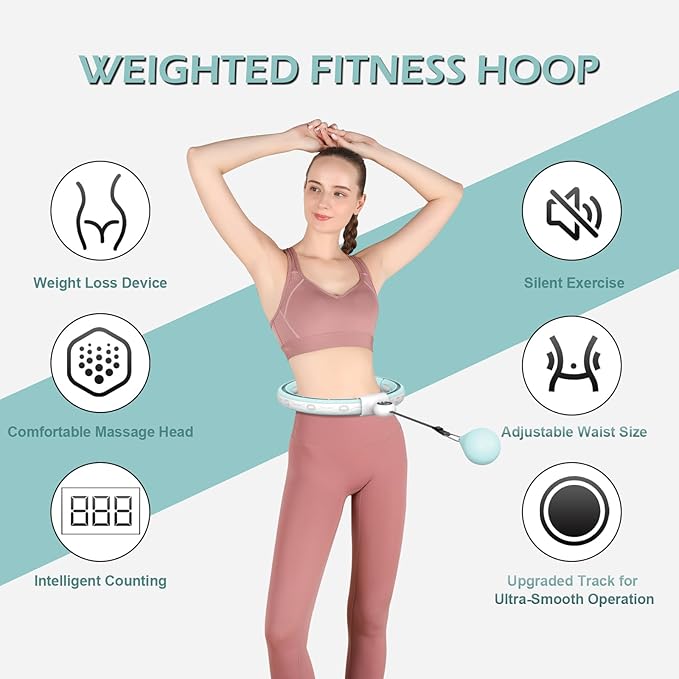 EPEHSPORT Silent Infinity Smart Hoops with Counter 22"-44", Weighted Exercise Hoola Equipment, 2 in 4 Abdomen Fitness Massage,Infinity Hoop Weighted Hula Hoop with Sweat Belt.