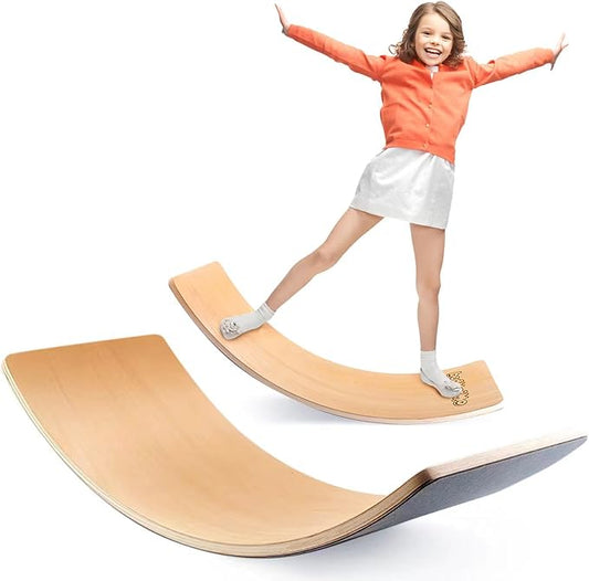 35 Inch Wooden Balance Board Wobble Board for Kids Toddlers, Teens, Adults, Wood Kids Toys for Kids - Wobble Balance Board Kids - Kids Wooden Toys - Montessori Waldorf Learning Toys Rocker