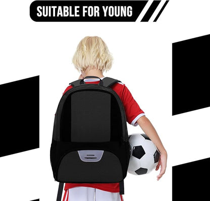 Soccer Bag&Soccer Backpack&Backpack for Football Volleyball Basketball,Sport Equipment Bags with Shoe compartment. (Black)