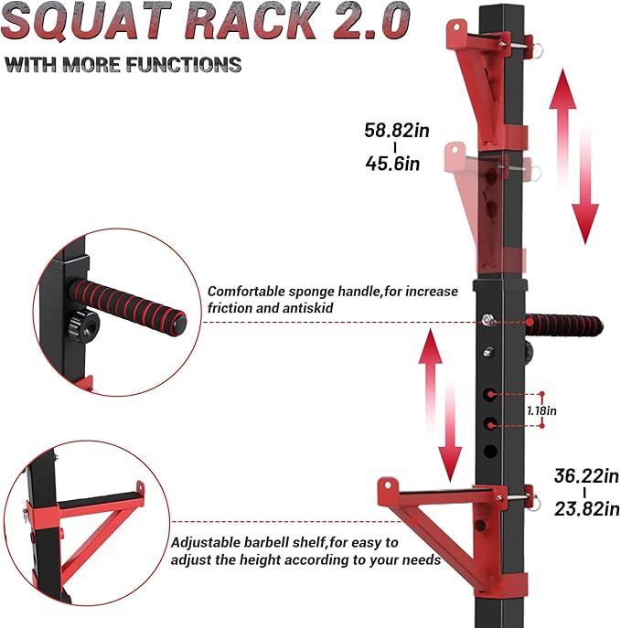 CANPA Squat Rack, Adjustable Barbell Rack Strength Training Barbell Stand with Dip Station Multi-Function Squat Stand Equipment for Home Gym Fitness 600Lbs