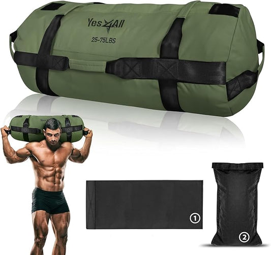 Yes4All Sandbags for Working Out, Adjustable Sand Bags for Weight Training with Handles, Multiple Colors & Sizes 5-200lbs