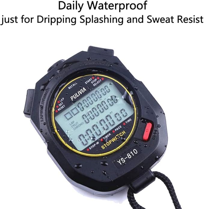 Sports Stopwatch Timer 10 Lap Split Memory Digital Stopwatch, Countdown Timer Pace Mode 12/24 Hour Clock Calendar with Alarm, 3 Rows Display Large Screen Water Resistant Battery Included