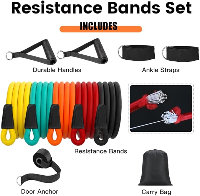 Resistance Bands Set for Men and Women - Exercise Bands with Handles, Door Anchor, Ankle Straps - Perfect for Heavy Resistance Training, Physical Therapy, Yoga, Home Workouts - Shape Your Body