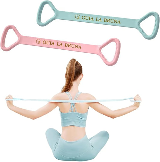 Figure 8 Resistance Band, Arm Back Shoulder Exercise Elastic Rope Stretch Fitness Band, Foot, Leg, Hand Stretcher, Arm Exerciser for Yoga Pilates Stretching Physical Therapy, Home Gym Workout（Pink