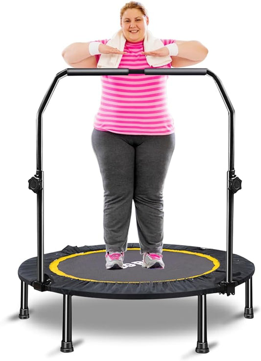 CLORIS 40in Folding Trampoline Mini Rebounder Fitness Trampoline with Adjustable Foam Handle for Kids/Adult, with safty Padded Cover Best Gift for Kids/Adult