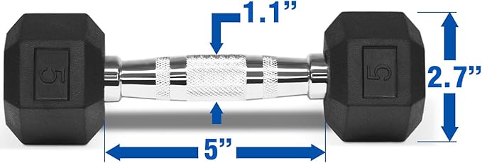 Dumbbell - Rubber Hex - 5lbs