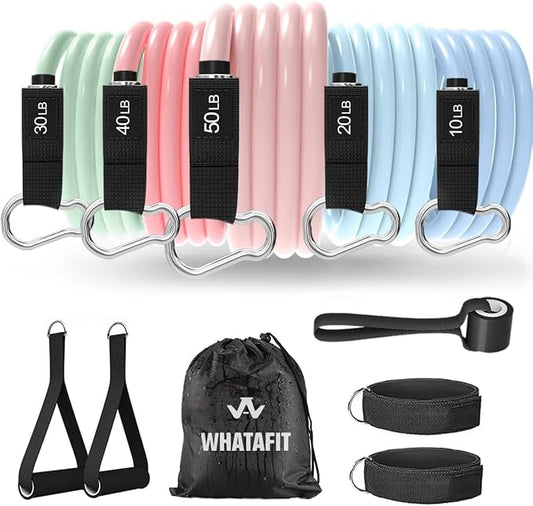 WHATAFIT Resistance Bands, Exercise Bands，Resistance Bands for Working Out, Work Out Bands with Handles for Men and Women Fitness, Strength Training Home Gym Equipment