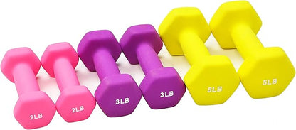 Signature Fitness Neoprene Dumbbell Hand Weights, Anti-Slip, Anti-roll, Hex Shape Colorful, Pair or Set with Stand