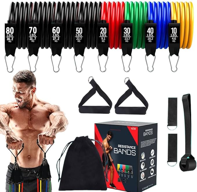 Resistance Bands, Exercise Bands with Handles, Workout Bands, Fitness Bands, for Heavy Resistance Training, Physical Therapy, Muscle Training, Yoga, Home Workouts Set