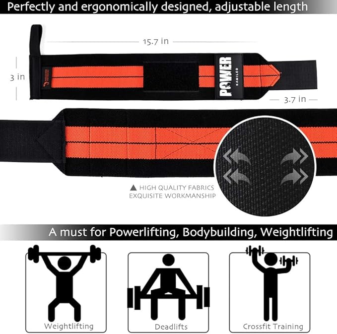 Wrist straps for weightlifting 17" Professional Quality Wrist Support with Heavy Duty Thumb Loop - Best Wrap for Powerlifting Competition, Strength Training, Bodybuilding (2PACK)