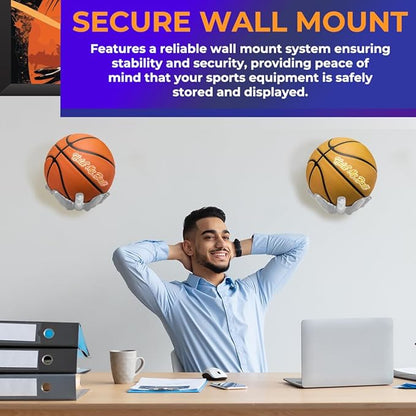 Wall-Mounted Ball Holder - Stylish Organizer & Space-Saving Rack for Basketball, Soccer, Football, Rugby - Ideal for Man Cave Decor and Sports Enthusiasts - Memorabilia Display