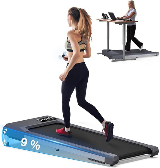 6% Incline Walking Pad Treadmills, Under Desk Treadmill 330lb Capacity for Home Small Space, Mute Control Portable Foldable Adjustable Incline Treadmill, Works with ZWIFT KINOMAP, Easy to Move