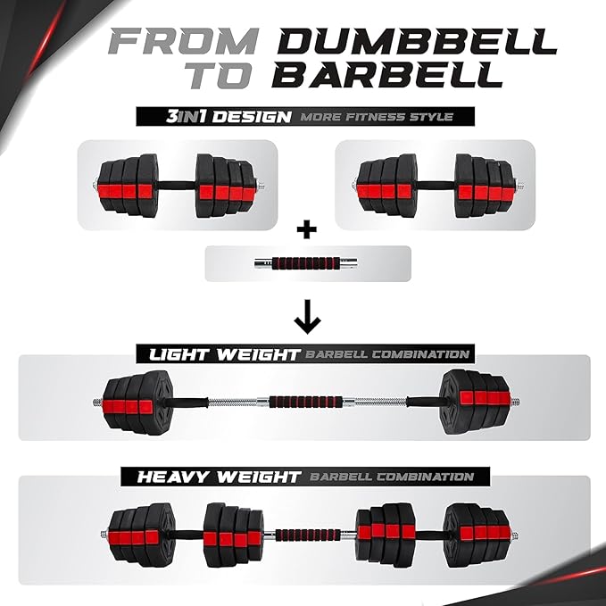 Yes4All Upgraded 44/66lbs Pair Adjustable Weights Dumbbells Set with Connector, Stainless Steel Handle, Cement Mixture