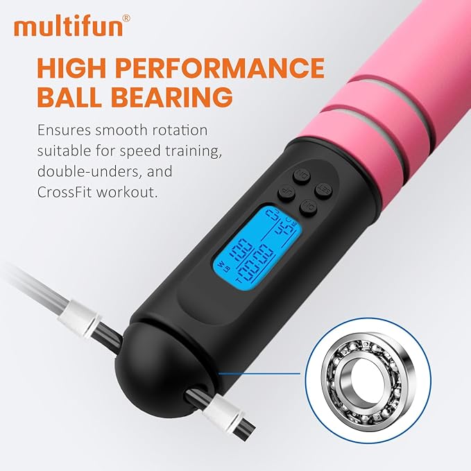 Jump Rope, multifun Speed Skipping Rope with Calorie Counter, Adjustable Digital Counting Jump Rope with Ball Bearings and Alarm Reminder for Fitness, Crossfit, Exercise, Workout, Boxing, MMA, Gym