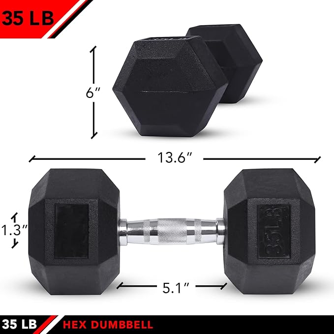 JFIT Rubber Hex Dumbbells - 8 Size Options - Hex Shaped Heads Prevent Rolling and Injury - Ergonomic Hand Weights for Exercise, Muscle, Strength and Weight Training