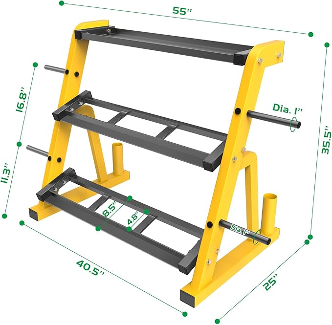 Kipika Heavy Duty Dumbbell Rack Multifunctional, Weight Rack for Dumbbells, Home Gym Equipment, Suitable for Storage of Dumbbell, Barbell Plate, Barbell Bar, Yellow/Black