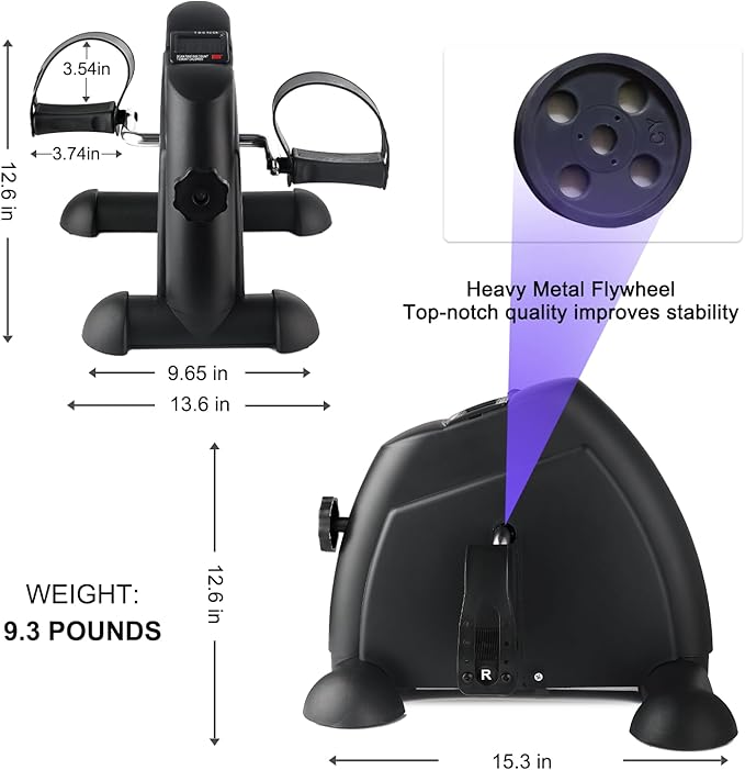 Under Desk Bike Pedal Exerciser，Mini Stationary Exercise Bike for Home, Exerciser Rehabilitation Peddler Machine with LCD Screen Displays