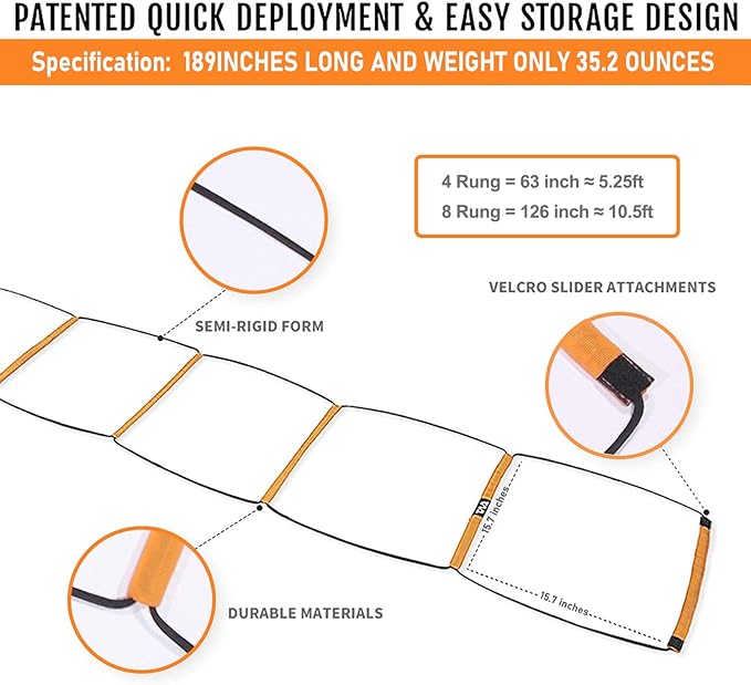 All-in-One Agility Ladder Agility Training Equipment Foldable Instant 8+4 Rung 12 Soccer 3 Resistance 1 Storage