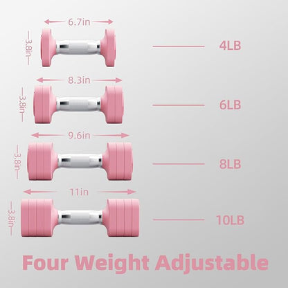 Adjustable Dumbbell Set of 2, 4 in 1 Fast Adjustable Free Weight Set, 10lb Dumbbells Set of 2, Each 4lb 6lb 8lb 10lb for Women & Men Exercise Fitness for Home Gym, Also Can Be Used Push Up Bar