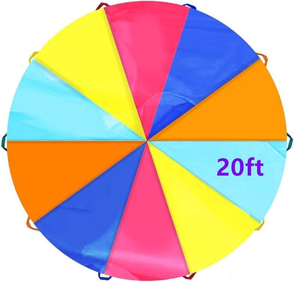 SPINFOX Play Parachute 6FT, 10FT, 20ft Play Parachute with Handles Multicolored Parachute for Kids, Kids Play Parachute for Indoor Outdoor Games Exercise Toy