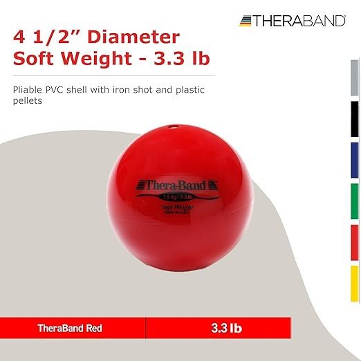 THERABAND Soft Weight, 4.5" Diameter, Weighted Balls for Baseball, Weighted Balls for Softball, Hand Held Ball Shaped Isotonic, Shoulder Strength, Rotator Cuff & Throwing Trainer, Red, 3.3LB