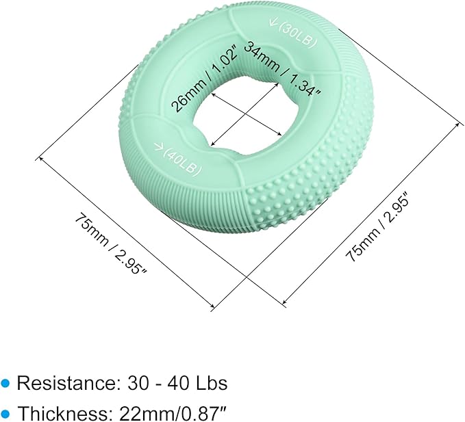 uxcell Hand Grip Strengthener, 2.95" 30-40 Lbs Silicone Rings Fingers Forearms Exercise Grip Trainer for Rock Climbing Athletes Workout, Green