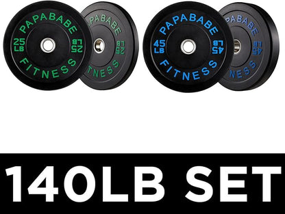 Papababe Bumper Plates, 2 Inch Olympic Weight Plates with Steel Hub Rubber Weights Plates for Weightlifting and Strength Training, Single, Pair & Set