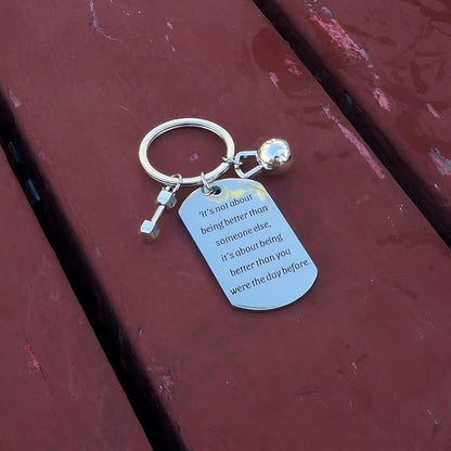 Fitness Keychain Featuring Dumbbell and Kettlebell with Uplifting