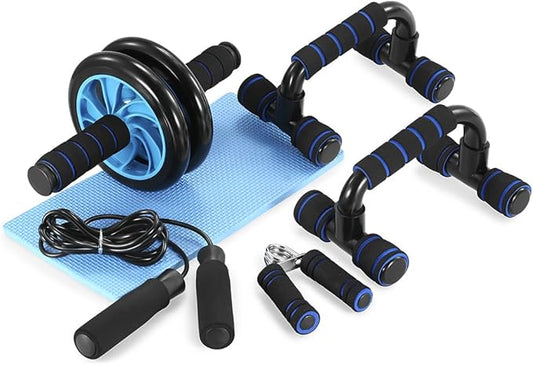 TOMSHOO AB Wheel Roller Kit with Push-Up Bar, Knee Mat, Jump Rope and Hand Gripper - Home Gym Workout for Men Women Core Strength & Abdominal Exercis