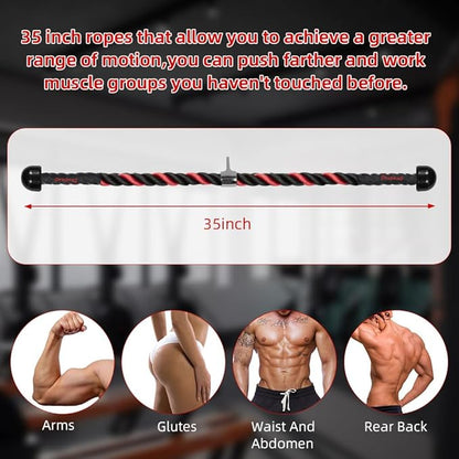 Tricep Rope with Upgraded Rubber Handles,35 Inch Tricep Pull Down Rope for Cable Machine, Greater Range of Motion, Triceps Rope Cable Attachment for Gym, Home, Easy to Grip, Non-Slip